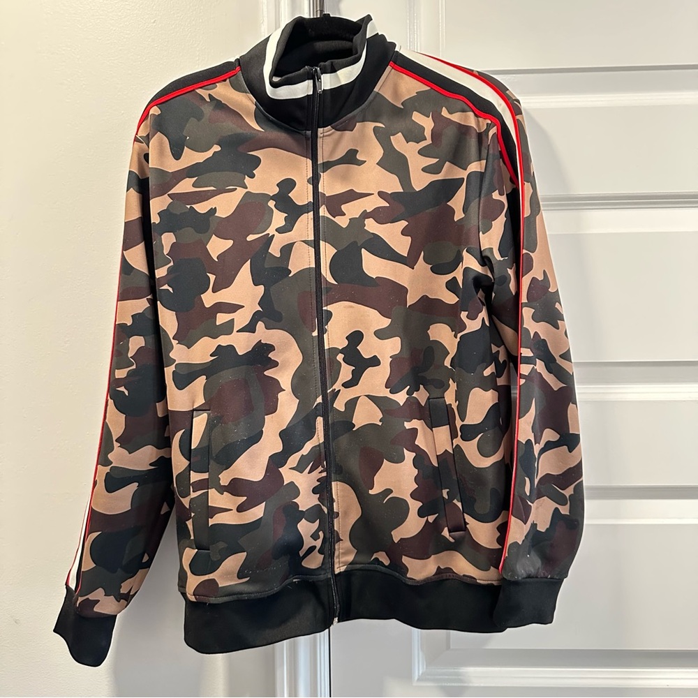 Zara Camouflage Jacket with Red Accents Size M
